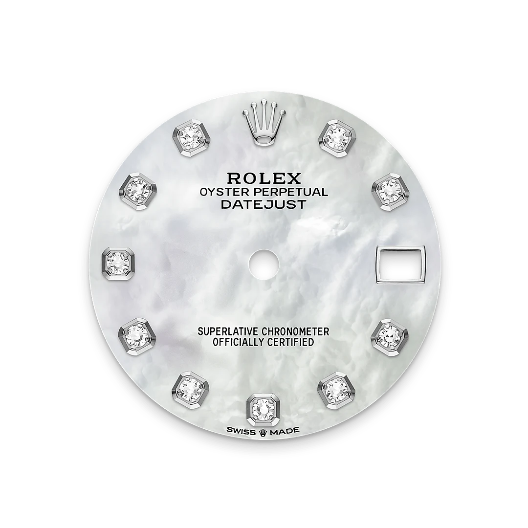Rolex デイトジャスト 31 オイスター、31 mm、オイスタースチール&ホワイトゴールド、ダイヤモンド