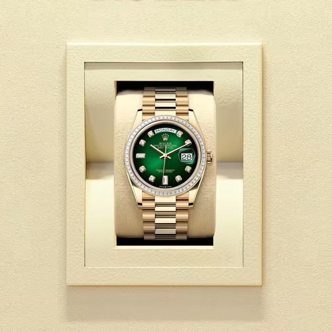 デイデイト 36 | オイスター、36 mm、イエローゴールド、ダイヤモンド リファレンス 128398TBR-0008