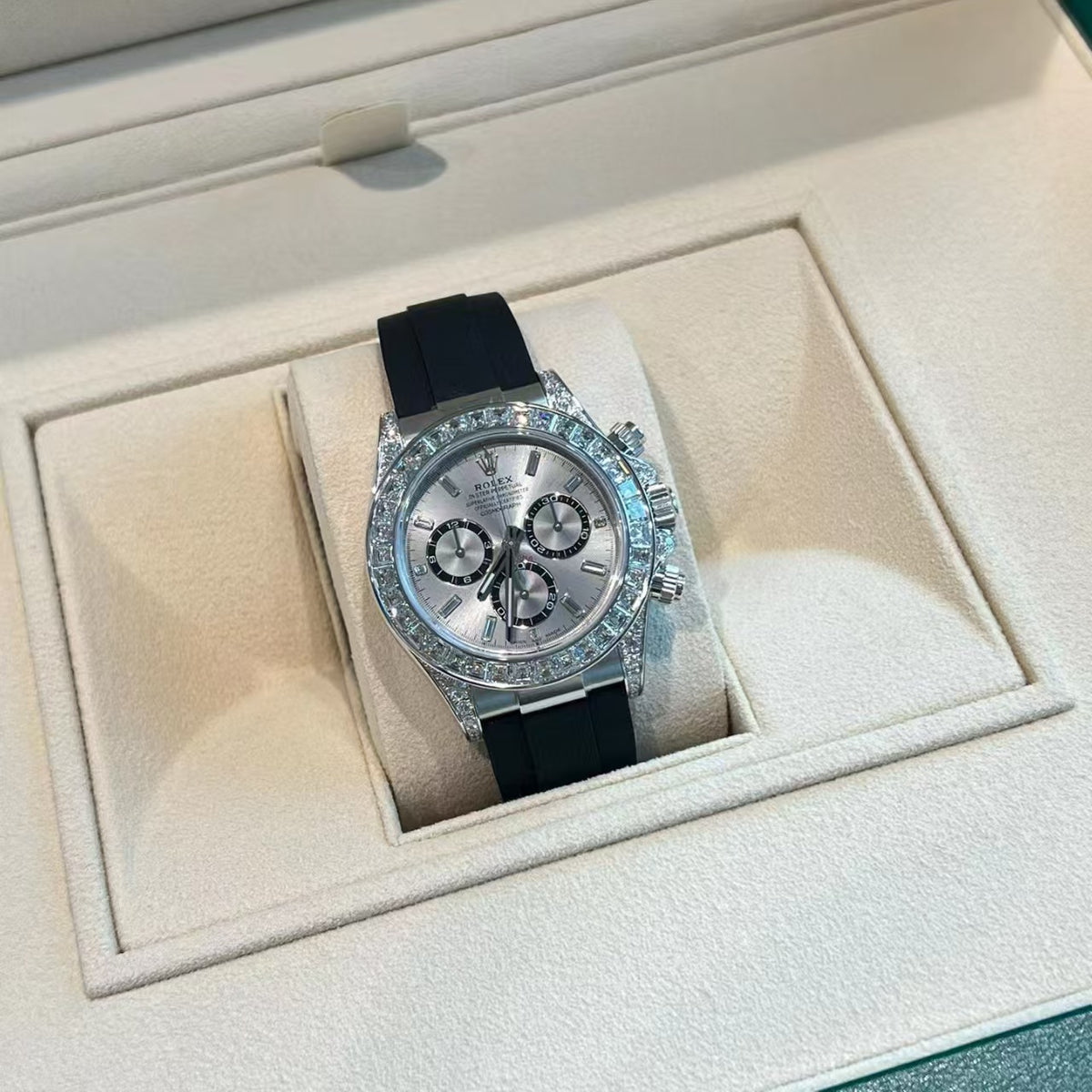 コスモグラフ デイトナ | オイスター、40 mm、ホワイトゴールド、ダイヤモンド  リファレンス 126539TBR