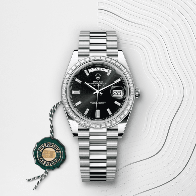 デイデイト 40 | オイスター、40 mm、プラチナ、ダイヤモンド  リファレンス 228396TBR-0012