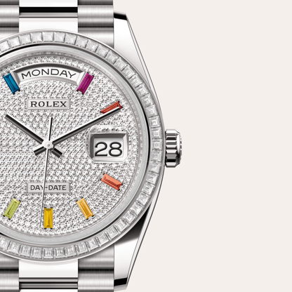 デイデイト 36 | オイスター、36 mm、ホワイトゴールド、ダイヤモンド  リファレンス 128399TBR-0005