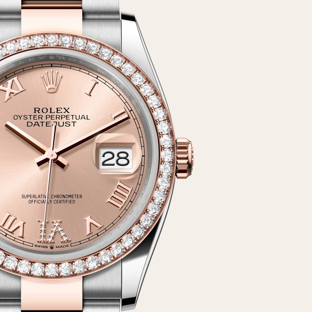 Rolex デイトジャスト 36  オイスター、36 mm、オイスタースチール＆エバーローズゴールド、ダイヤモンド