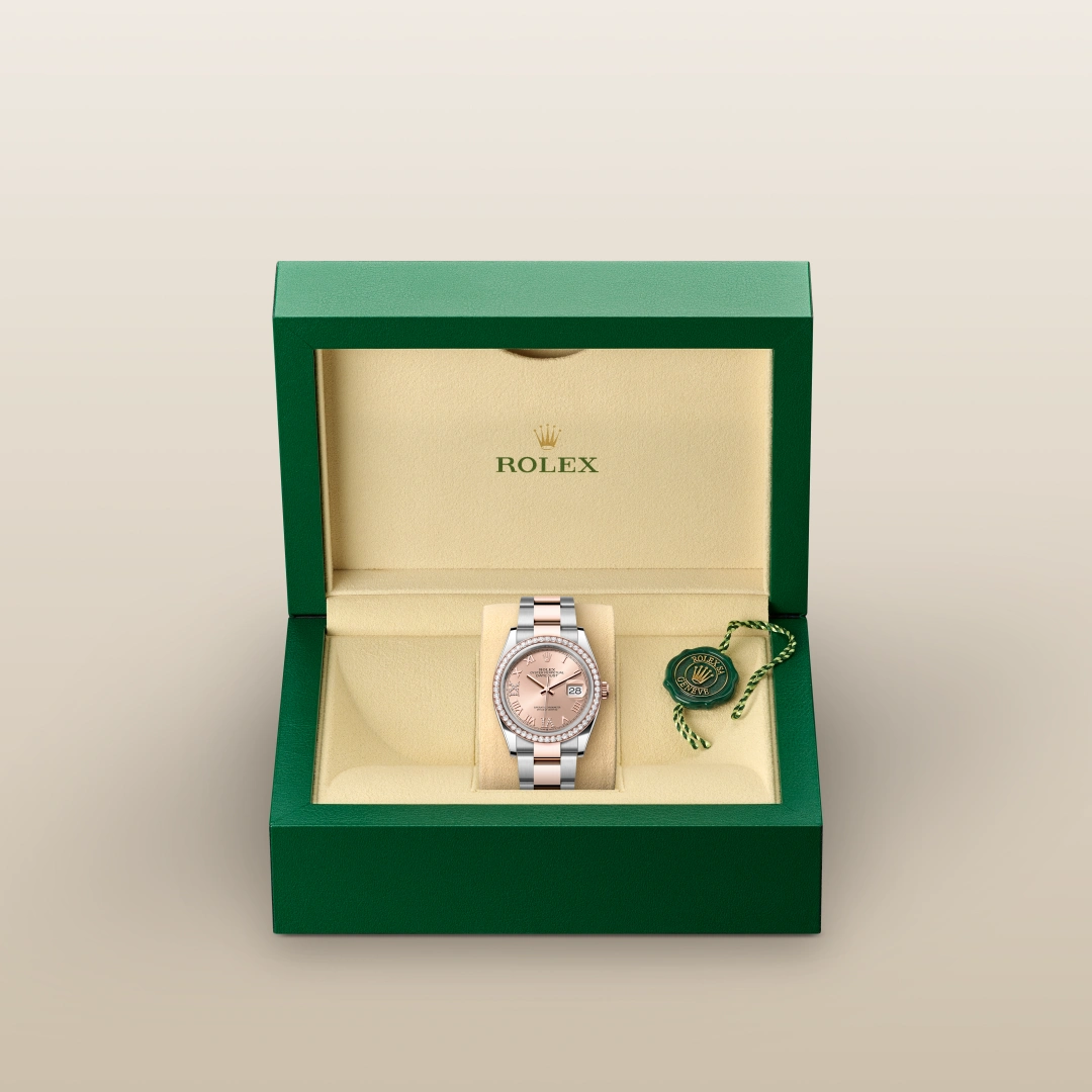 Rolex デイトジャスト 36  オイスター、36 mm、オイスタースチール＆エバーローズゴールド、ダイヤモンド