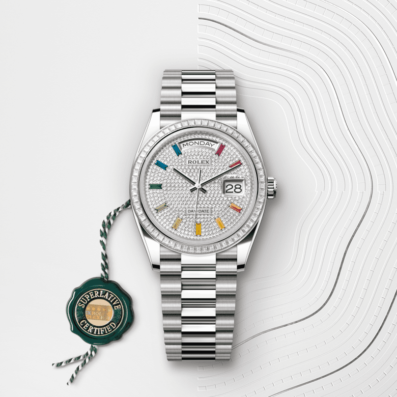 デイデイト 36 | オイスター、36 mm、ホワイトゴールド、ダイヤモンド  リファレンス 128399TBR-0005