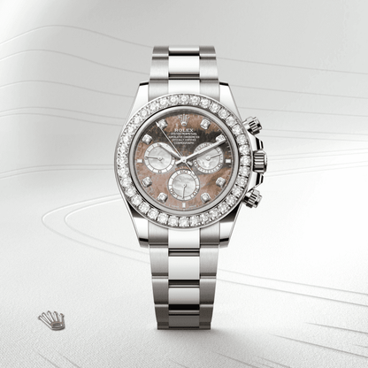 コスモグラフ デイトナ | オイスター、40 mm、ホワイトゴールド、ダイヤモンド  リファレンス 126579RBR-0001
