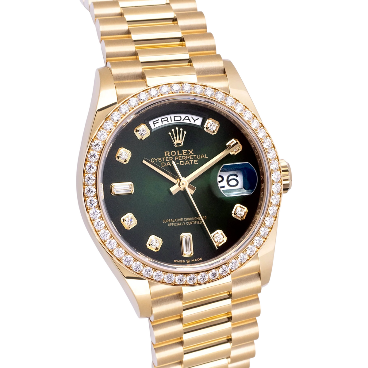 デイデイト 36 | オイスター、36 mm、イエローゴールド、ダイヤモンド  リファレンス 128348RBR-0035