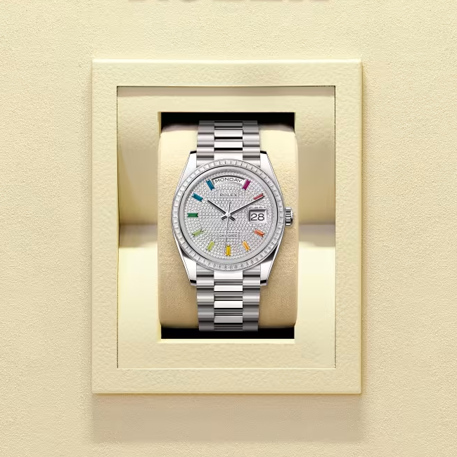 デイデイト 36 | オイスター、36 mm、ホワイトゴールド、ダイヤモンド  リファレンス 128399TBR-0005