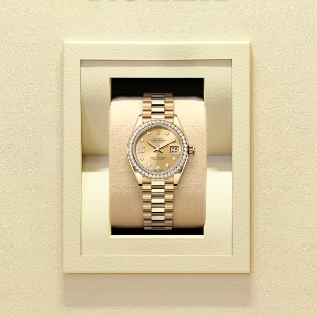 レディ デイトジャスト | オイスター、28 mm、イエローゴールド、ダイヤモンド  リファレンス 279138RBR-0006